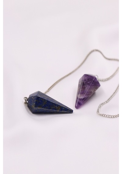 Doğal Taş Lapis Lazuli Taşı-ametist Taşı Pandül Sarkaç 2'li Set Çok Renkli