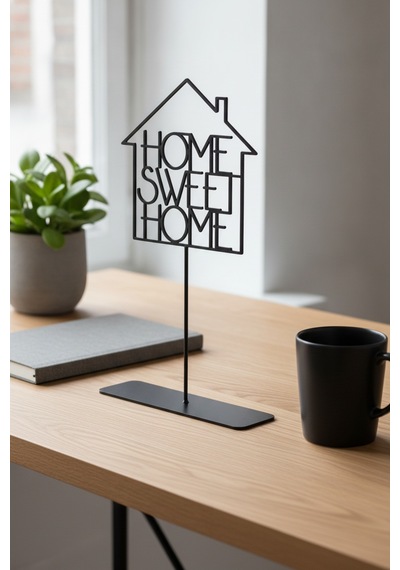 Siyah Metal Masa Üstü Dekoratif Obje Home Sweet Home Art Deco Ofis Aksesuarı Ev Hediyesi