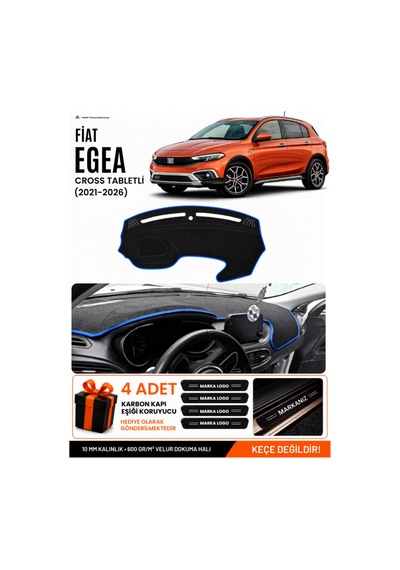 Fiat Egea Cross 2021-2026 Tabletli Uyumlu Torpido Örtüsü, Torpido Kılıfı - Siyah Mavi