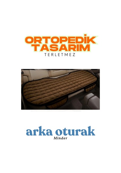 Taba Kadife Yüzeyli Araba Oturak Minderi Kaymaz, Arka Koltuklara Uyumlu Taba Siyah