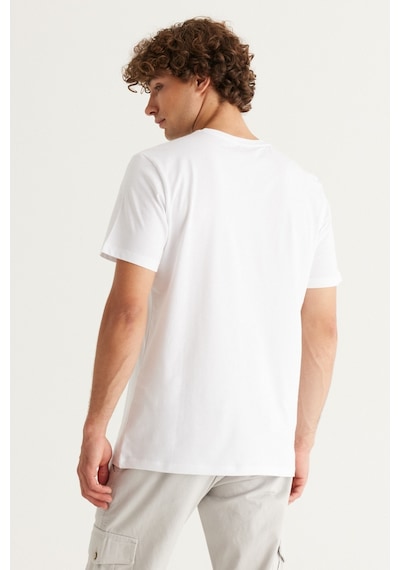 AC&Co / Altınyıldız Classics Erkek Beyaz Esnek Slim Fit Dar Kesim Bisiklet Yaka Tişört 001