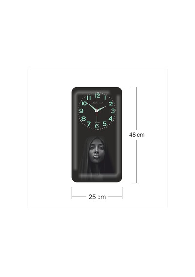 Afrika Kökenli Kadın 48Cm Siyah Fosforlu Sessiz Kayar Duvar Saati Siyah