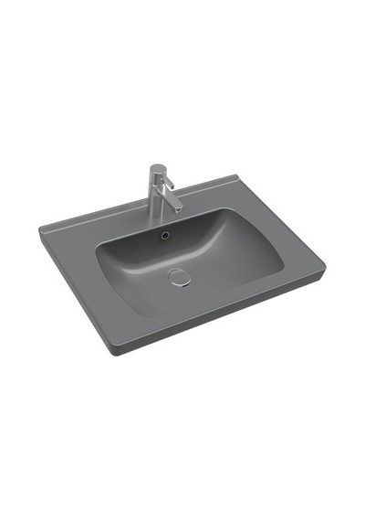 60 Cm Etajerli Lavabo, Mat Antrasit Tasarım 508 Yeşil