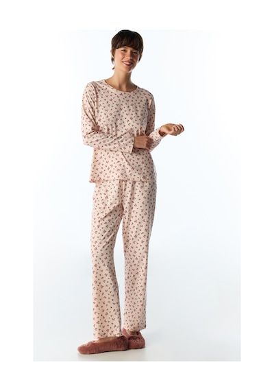 Penti Açık Pembe Petal Çiçekli Uzun Kollu Pantolon Pijama Takımı Soft Pınk