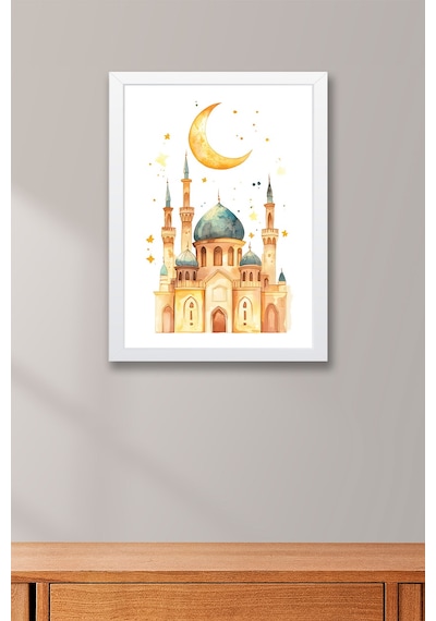 Pastel Sulu Boya Cami Ve Hilal Çerçeveli Tablo - Çocuk Odası Ramazan Hediyesi Eğitici Duvar Sanatı Beyaz Pastel Sulu Boya Cami Ve Hilal Çerçeveli Tablo - Çocuk Odası Ramazan Hediyesi Eğitici Duvar Sanatı Beyaz