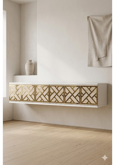 Tda1238btg Arex Duvara Montaj Tv Sehpası Beyaz-traverten-gold 120cm