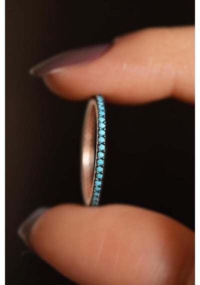 Roza Silver Turkuaz Taşlı Rose Minimal Tamtur Gümüş Yüzük