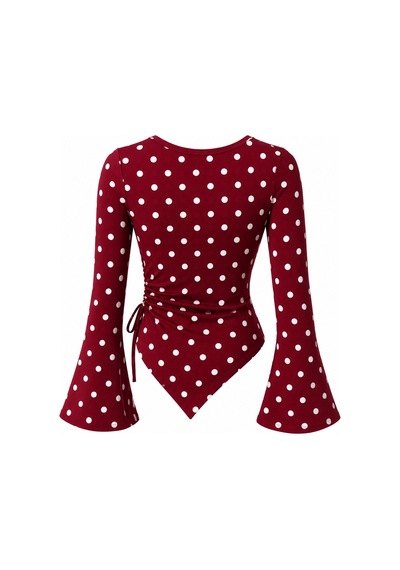 Wild Flower Puantiyeli Yuvarlak Yaka Drape Detaylı İspanyol Kol Tesettür Uyumlu Üst Bluz Bordo Puantiye Wild Flower Puantiyeli Yuvarlak Yaka Drape Detaylı İspanyol Kol Tesettür Uyumlu Üst Bluz Bordo Puantiye