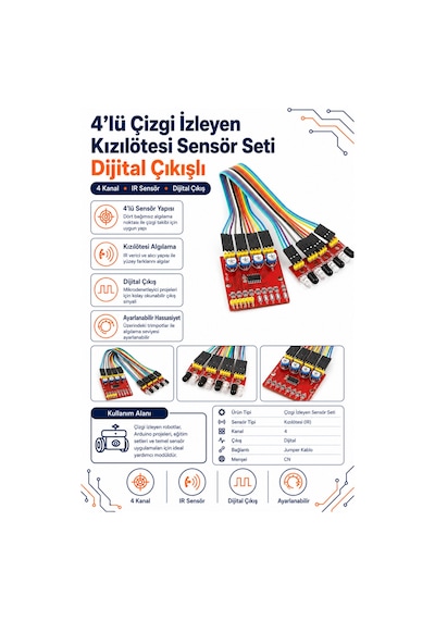 4'lü Çizgi İzleyen Kızılötesi Sensör Seti - Dijital Çıkışlı