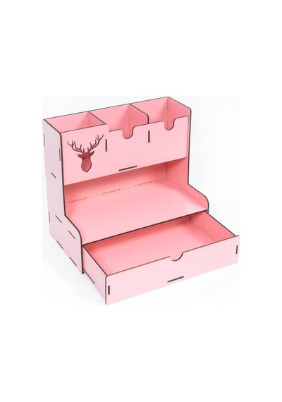 Kututr Notpa Çekmeceli Geyik Desenli Masaüstü Kalemlik Organizer Demonte,pembe 16 X 27 Genel