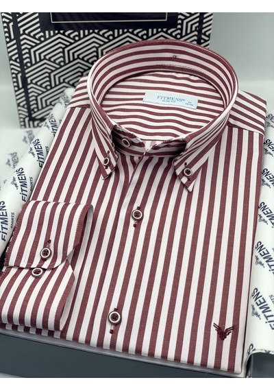 Slim Fit Uzun Kol Likralı Çizgili Yaka Düğmeli Hediye Kutulu Erkek Gömlek Fs-003669 - Bordo-2576 Slim Fit Uzun Kol Likralı Çizgili Yaka Düğmeli Hediye Kutulu Erkek Gömlek Fs-003669 - Bordo-2576