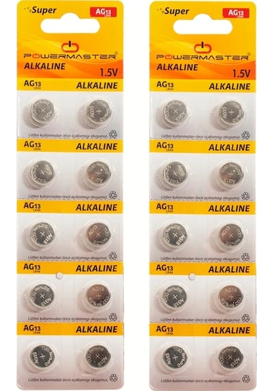 Powermaster AG13 LR44 Kartela Alkaline Düğme Pil 10 x 2'li