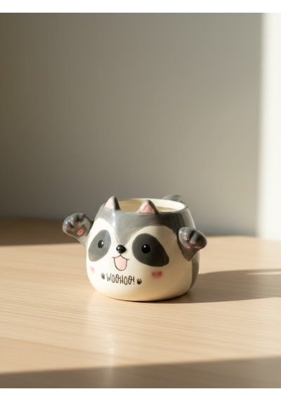3d Kucaklayan Hayvan Figürlü Seramik Kupa Gri