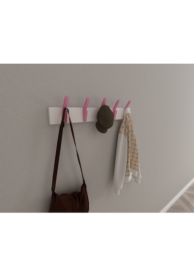 Hepsi3boyutlu Modern Duvar & Kapı Kanca Askılık - 5 Adet Pembe Kanca Askılık - Model No : 3 Pembe