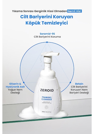 Kuru&hassas Ciltlere Hyalüronik Asit İçerikli Nemlendirici Temizleme Köpüğü Zeroıd Foaming Cleanser