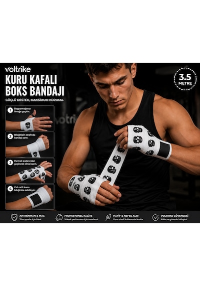 Voltrike Kuru Kafalı Boks-kickbox-muay Thai-sanda El Bandajı Beyaz 3.5 Metre Çok renkli