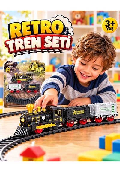 Klasik Pilli 9 Parça Tren Locomotıve Konteyner Ve Transport Vagonlu Oyuncak Seti
