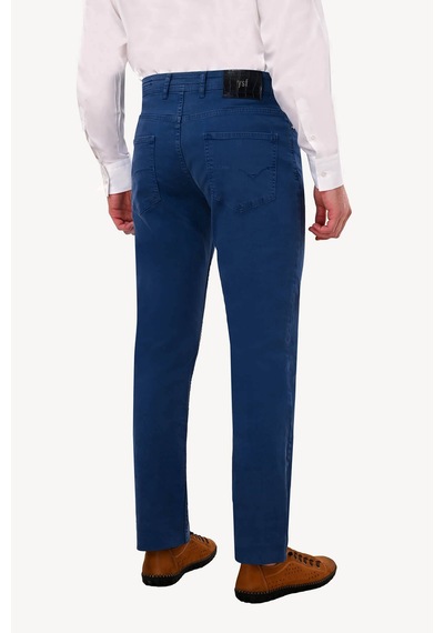 Erkek İndigo Mavi Slim Fit Kanvas Pantolon