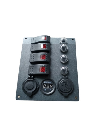 Tekne Karavan Otomatik Sigorta Paneli. 4'lü Model. Usb'li Siyah