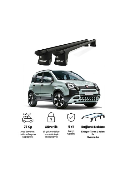 Trio-ıı Fiat Panda 4x4 2012 Ve Sonrası Uyumlu Siyah Kilitli Ara Atkı 120cm Port Bagaj Tavan Barı