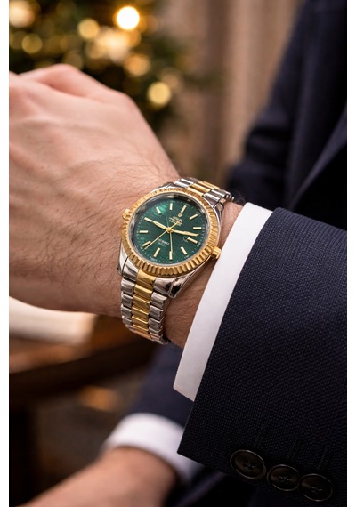 Elifin Işığı Emerald Gold Erkek Saat & Aksesuar Hediye Seti Yeşil Kadran Premium Seri Altın - Metalik Gri Elifin Işığı Emerald Gold Erkek Saat & Aksesuar Hediye Seti Yeşil Kadran Premium Seri Altın - Metalik Gri