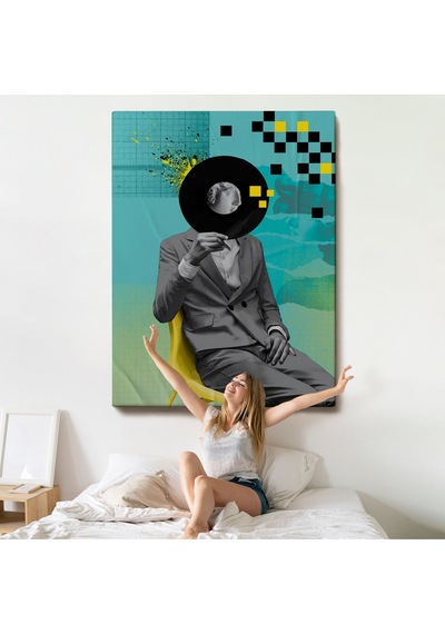 Miyrem^ Canvas Serie Plak Kafalı Adam Pop Art Tablosu-7877
