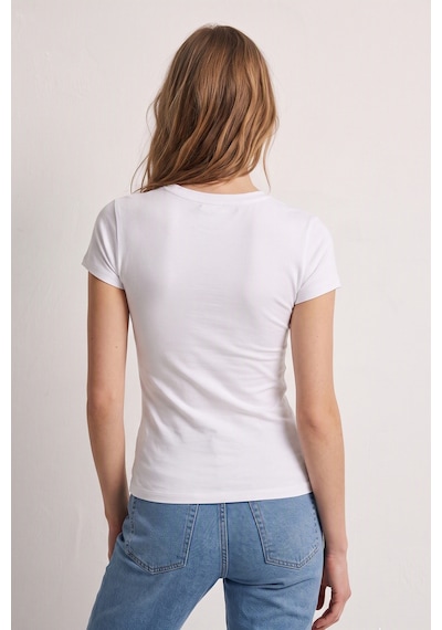 Elemge %95pamuk %5likra Vücuda Oturan Magic Fit Beyaz Kadın Stretch T-shirt Compact Penye Kısa Kol Esnek Basic Tişört Elastan