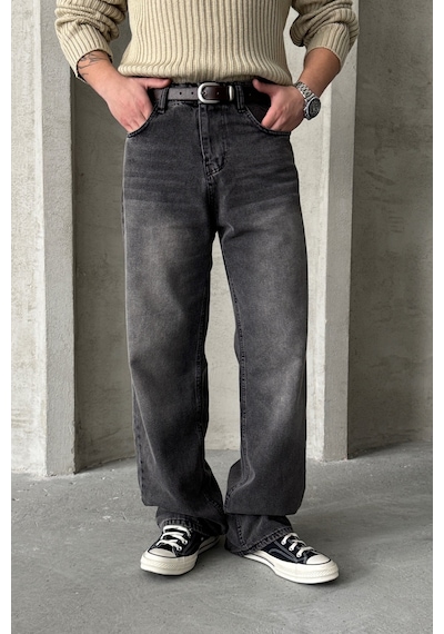Erkek Ekstra Baggy Jean Pantolon Gri