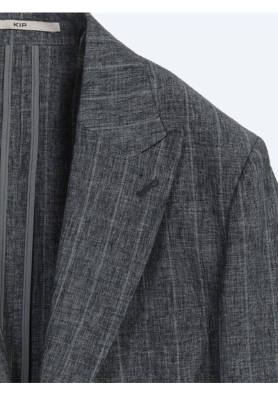 Kip Petrol Çizgili Modern Fit Keten Karışımlı Ceket