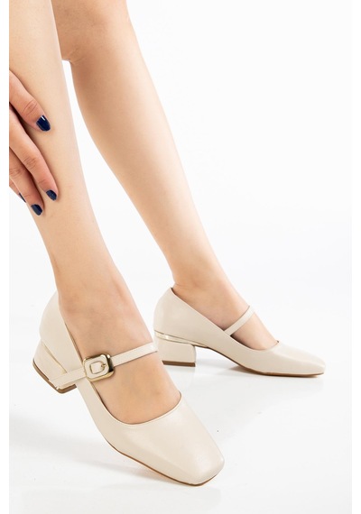 Suins Shoes Suins Henin Model Toka Detaylı Kadın Kısa Topuklu Ayakkabı Ten
