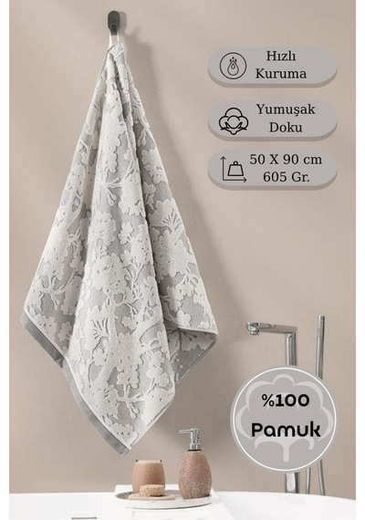 Pamuk Tekli Havlu Jakarlı Karna Eco Batıs - 50 X 90 Taş