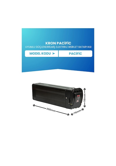 Kron Pacific Batarya 36v 10ah Standart Kapasite Güçlendirilmiş Elektrikli Bisiklet Bataryası Siyah