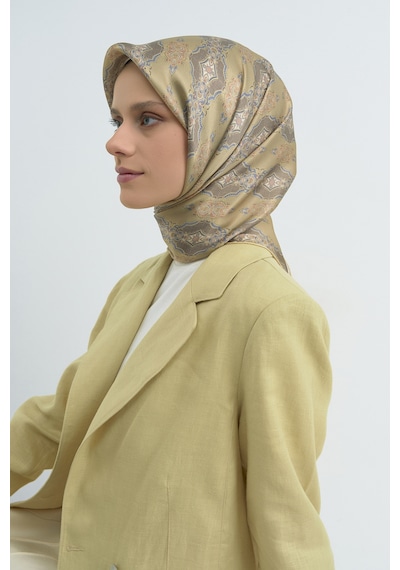 Armine Saf İpek Sura Eşarp-2026 İlkbahar-yaz- 952200d Sarı-gri
