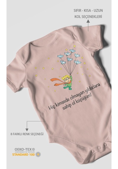 Morivokids Kimsede Olmayan Yıldızlara Sahip Ol Küçüğüm Kısa Kollu Bebek Body %100 Pamuk Pastel Pembe