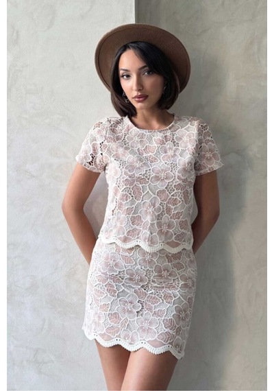 Verymoda Dantel Bluz D2768 Pudra