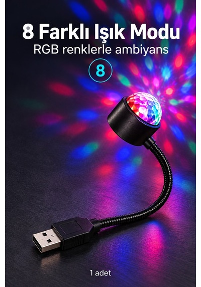 Usb Sese Duyarlı 8 Modlu Rgb Led Atmosfer Işığı Esnek Gövde Çok Renkli