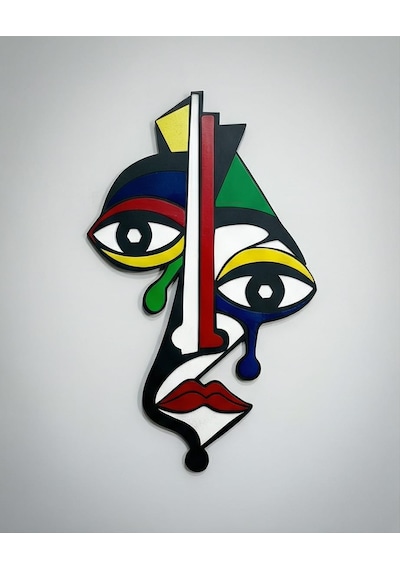 Picasso Tarzı Renkli Ahşap Duvar Mask Mdf - Soyut Yüz Duvar Sanatı. 1
