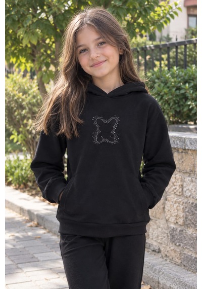 Pançiko Kız Çocuk Kapişonlu Sweat siyah