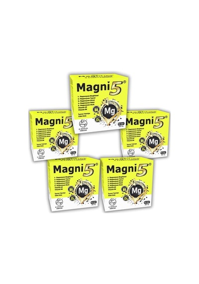 Magnezyum 5 Etkili Form 450 Kapsül B6 D3 Vit Magni5 Bisglisinat Taurat Sitrat Malat 5'li Aile Seti