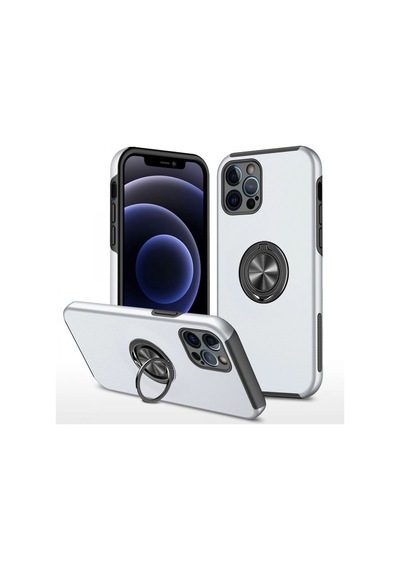 Apple İphone 12 Pro Kılıf Elit Yüzüklü Kapak - Gümüş Çok Renkli