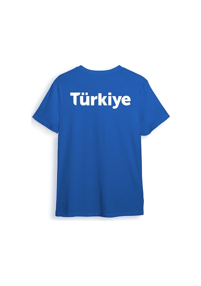 Türkiye Ön Arka Baskılı Regular Fit %100 Pamuk Mavi T-shirt Saks Mavi