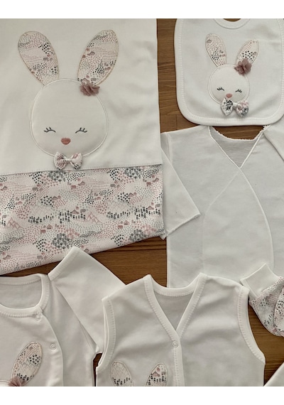 Gaye Bebe Gaye Tavşan Kabartma Desen 10 Parça Hastane Çıkışı Seti Beyaz Çok Renkli