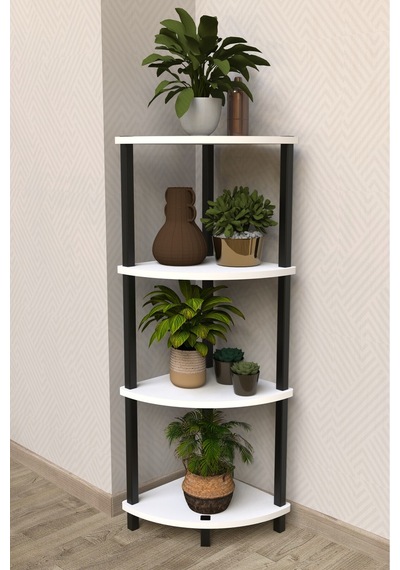 Flora 4 Raflı Moblen Çiçeklik Saksılık Balkon Bahçe Dekor Raf Stand-beyaz Beyaz