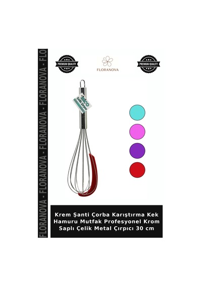 Krem Şanti Çorba Karıştırma Kek Hamuru Mutfak Profesyonel Krom Saplı Çelik Metal Çırpıcı 30 Cm Çok Renkli