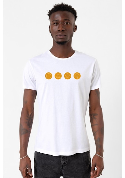 Squid Game Dalgona Candy Beyaz Erkek Bisikletyaka Tshirt 001
