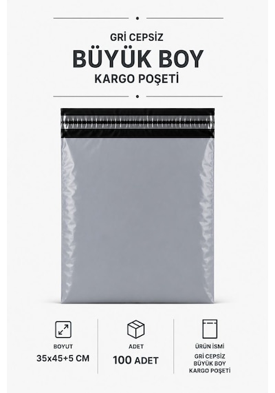 Gri Cepsiz Büyük Boy Kargo Poşeti 35x45+5 Cm 100 Adet