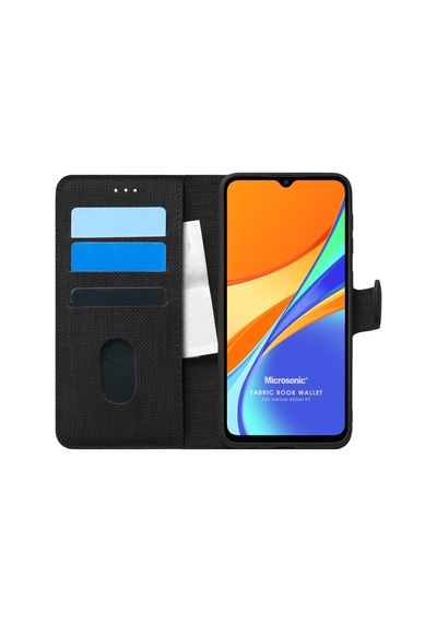 Xiaomi Redmi 10a İçin Kılıf Fabric Book Wallet Siyah Redmi 10a İle Uyumlu Kılıf - Siyah