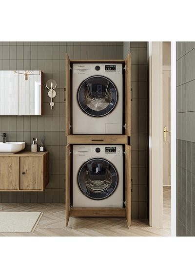 Banyo Dolabı Kapaklı Çamaşır Ve Kurutma Makine Dolabı 70x185 Cm Atlantik Çam