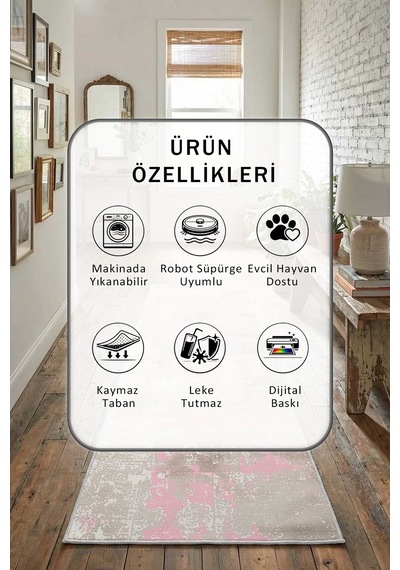 Ceren Pembe Vizon Yıkanabilir Yolluk