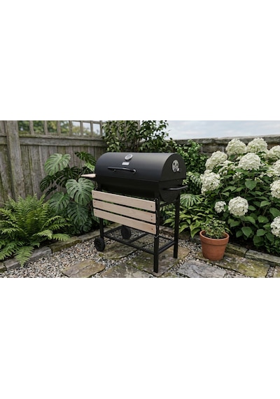 Zln3594 Kömürlü Mangal & Barbekü Taşınabilir Ahşap Raflı Siyah